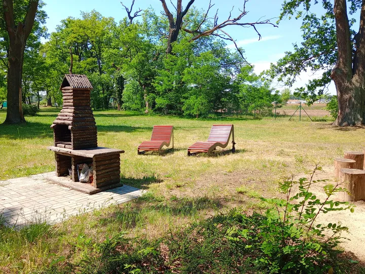 Bench beside the older trees at Manor Park, Kiełpin