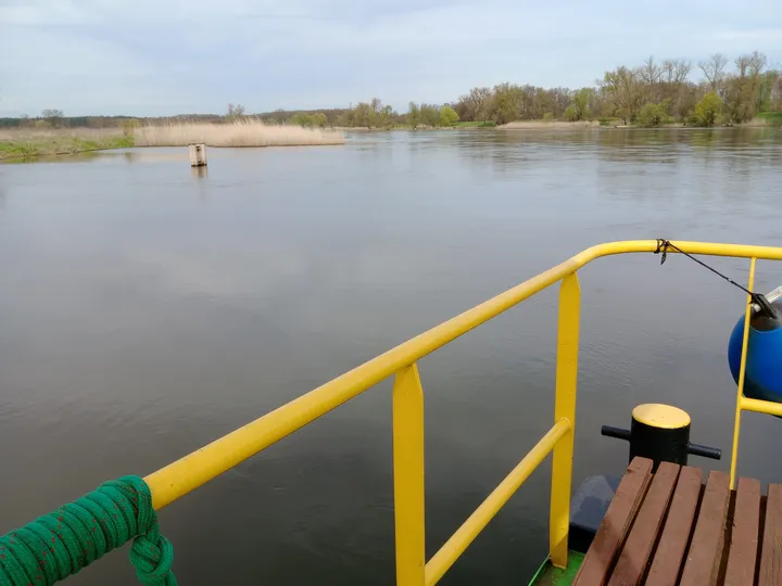 Water beside the yellow handrail at Międzyrzecz Fortified Region