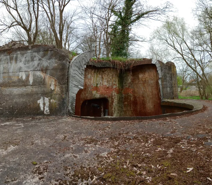 Concrete shelter beneath the trees at Międzyrzecz Fortified Region