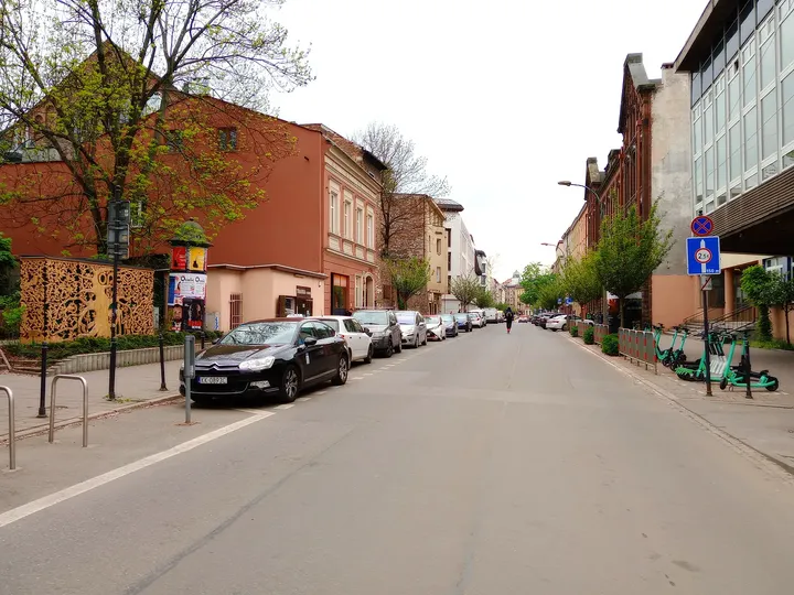 The pavement along the street at Miodowa Street