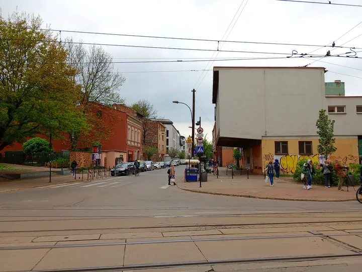 Tracks through the street junction at Miodowa Street