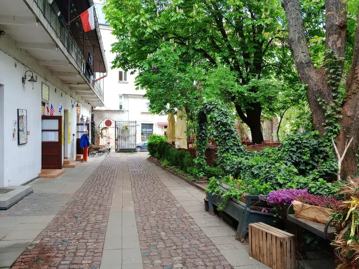 The lane beside the café at Mleczarnia courtyard