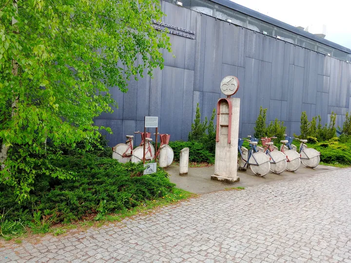 The museum building beside the courtyard at MOCAK contemporary art museum