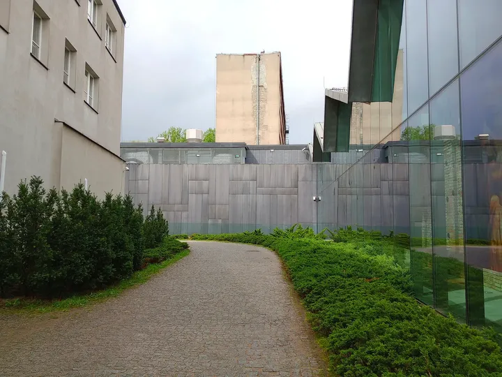 The path between museum buildings at MOCAK contemporary art museum