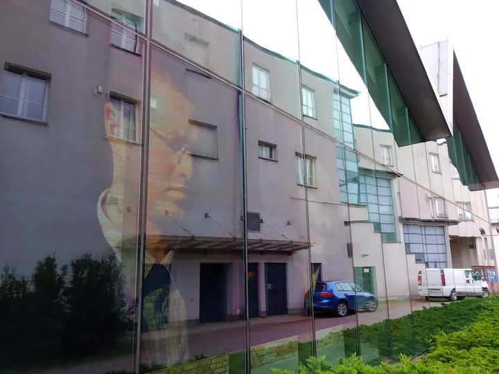 The wall along the museum approach at MOCAK contemporary art museum