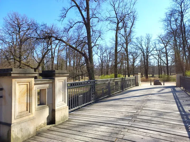 Crossing beneath the bare branches at Muskau Park