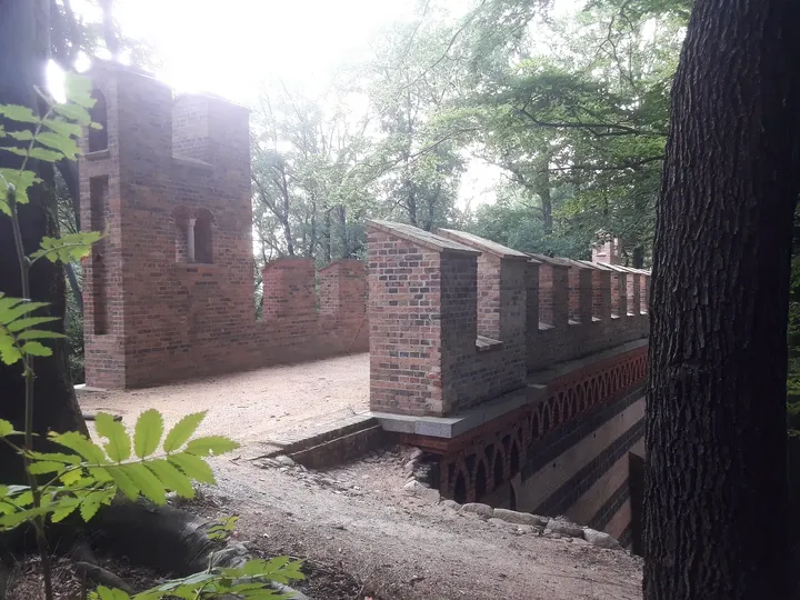 Brick bridge parapet in the sunshine at Muskau Park