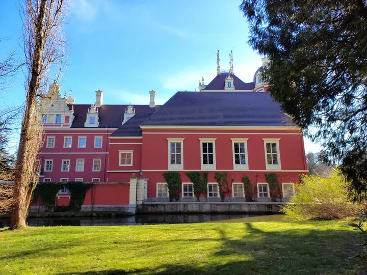 The lawn beside a castle wing at New Castle, Bad Muskau