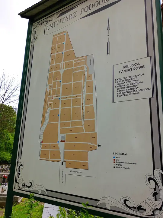 Plan displayed on an information panel at New Podgórze Cemetery