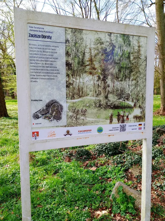 Historical park information board at Palace Park, Żagań