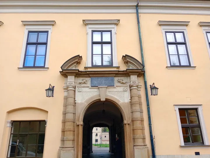 The decorated entrance and upper window at Papal Window, Kraków