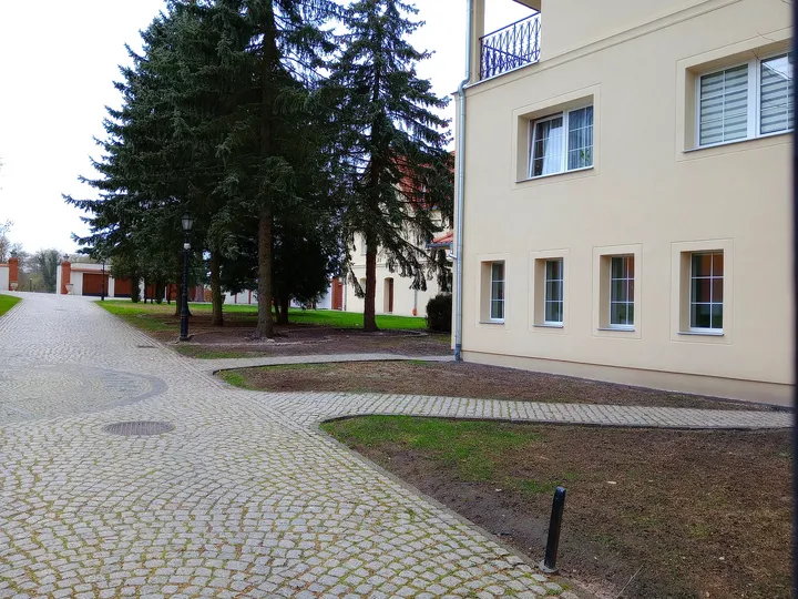 The courtyard-side entrance building at Paradyż monastery and seminary