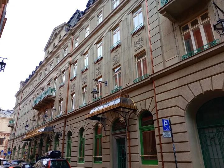 Street beneath the older upper storeys at Pijarska Street