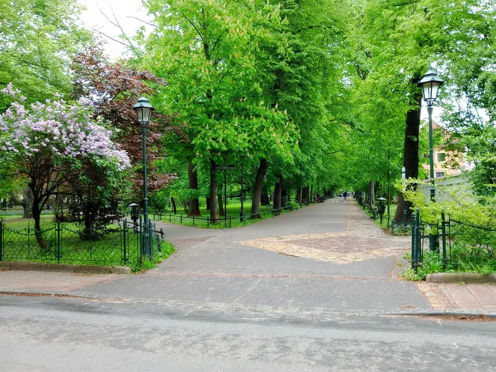 The square’s paths and benches at Piotr Skrzynecki Square