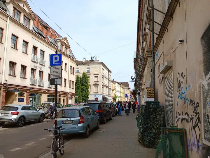 Building façades around the market at Plac Nowy, Kazimierz