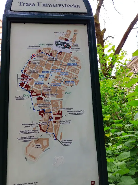 A park route information board at Planty: Florianka Garden