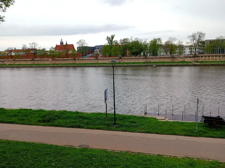 Vistula beyond the riverside path at Podolski river boulevard