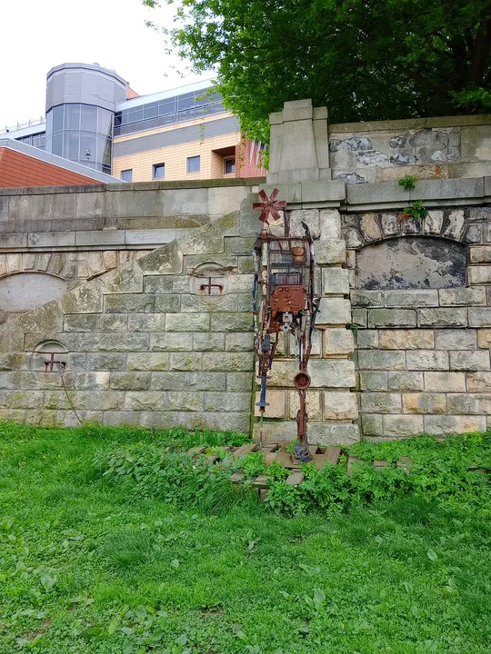 Stonework along the boulevard at Podolski river boulevard