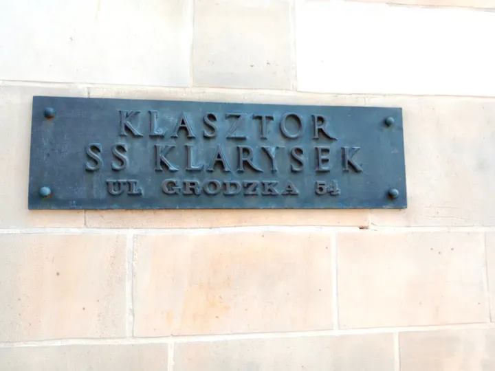 Poor Clares convent name on the wall at Poor Clares’ convent, Kraków