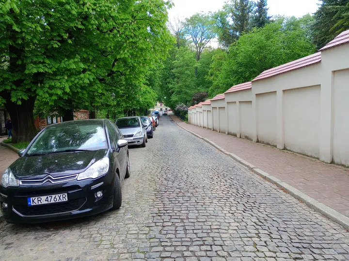 A cobbled section beside the wall at Poselska Street