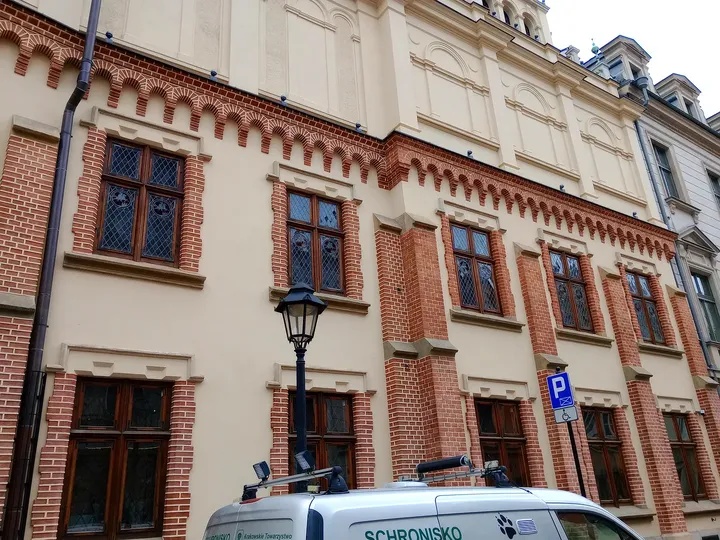 Long frontage beside the parked vehicles at Princes Czartoryski Museum