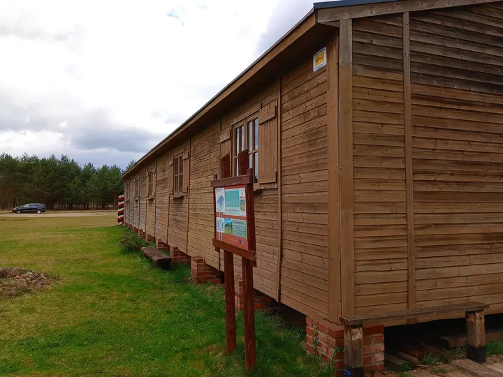 The timber side wall of a camp hut at Prisoner-of-War Camps Museum, Żagań