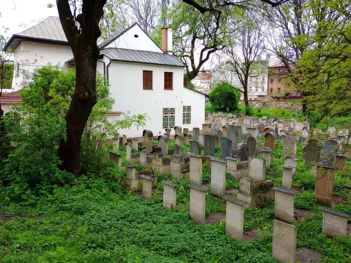 Cemetery looking towards the synagogue at Remuh Cemetery