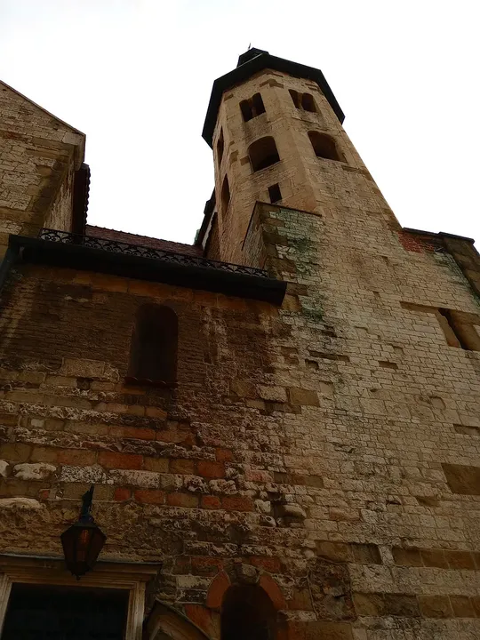 Twin towers above the older masonry at Saint Andrew’s Church, Kraków