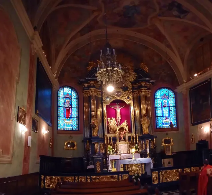 The church interior from the pews at Saint Barbara’s Church, Kraków