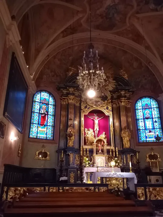 The altar beyond the central aisle at Saint Barbara’s Church, Kraków