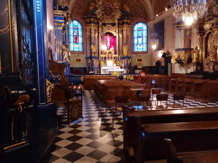 The nave and painted ceiling at Saint Barbara’s Church, Kraków