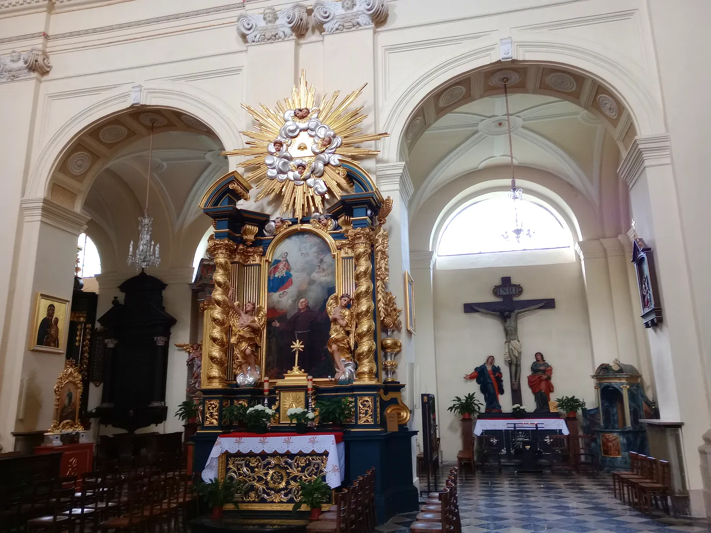 Nave and decorated main altar at Saint Bernardine of Siena Church