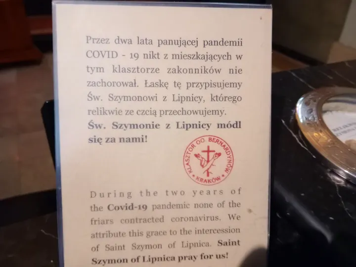 Printed information on display at Saint Bernardine of Siena Church