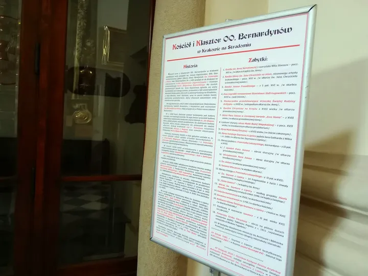 Visitor information inside the church at Saint Bernardine of Siena Church