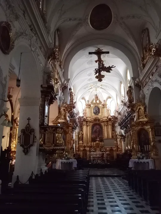 View along the central nave at Saint Florian’s Church, Kraków