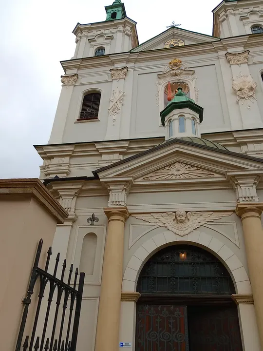 Entrance beneath the church pediment at Saint Florian’s Church, Kraków