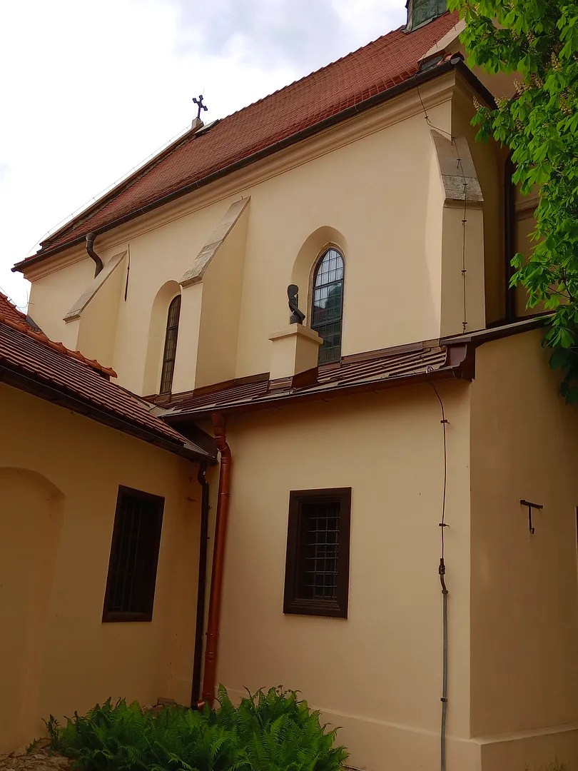 The church’s yellow side wall at Saint Giles’ Church, Kraków