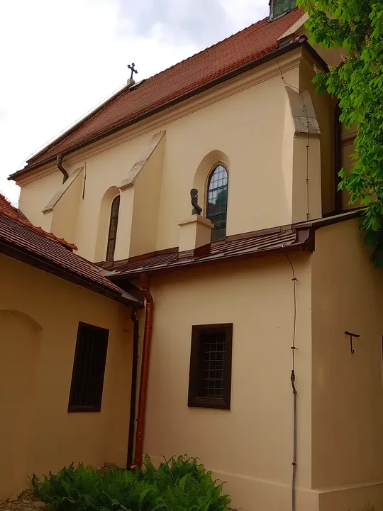 The church’s yellow side wall at Saint Giles’ Church, Kraków