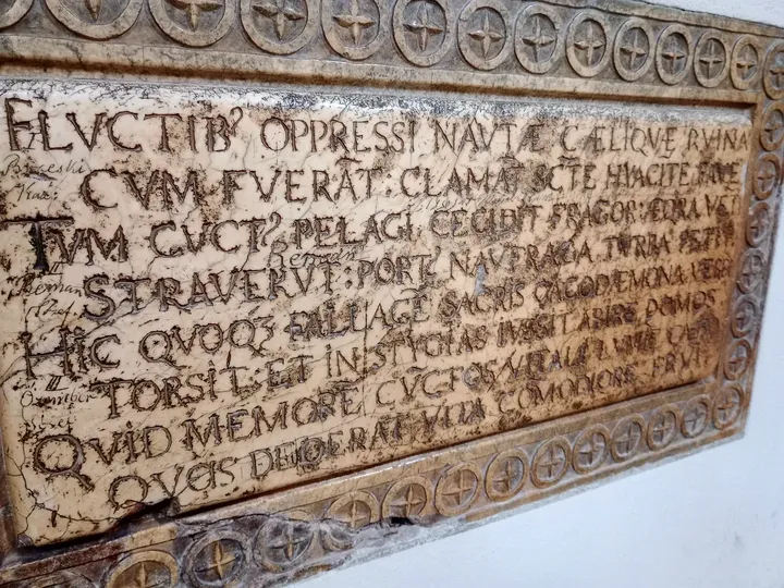 An inscribed memorial tablet at Saint Hyacinth’s shrine