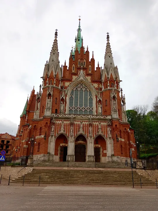 The church’s red-brick front façade at Saint Joseph’s Church, Podgórze