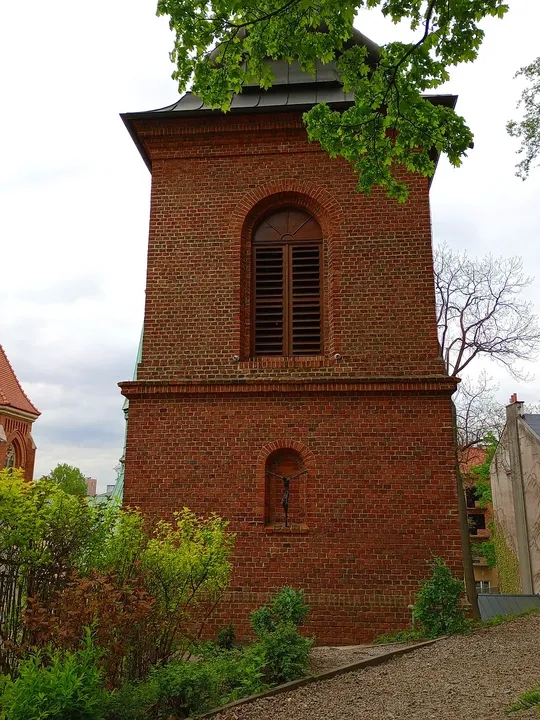 The church-side tower from below at Saint Joseph’s Church, Podgórze