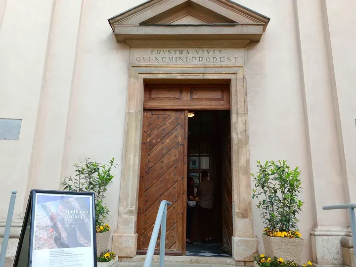 The church entrance from the pavement at Saint Martin’s Church, Kraków