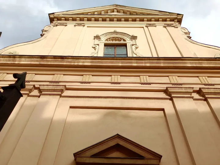 The façade seen from below at Saint Martin’s Church, Kraków