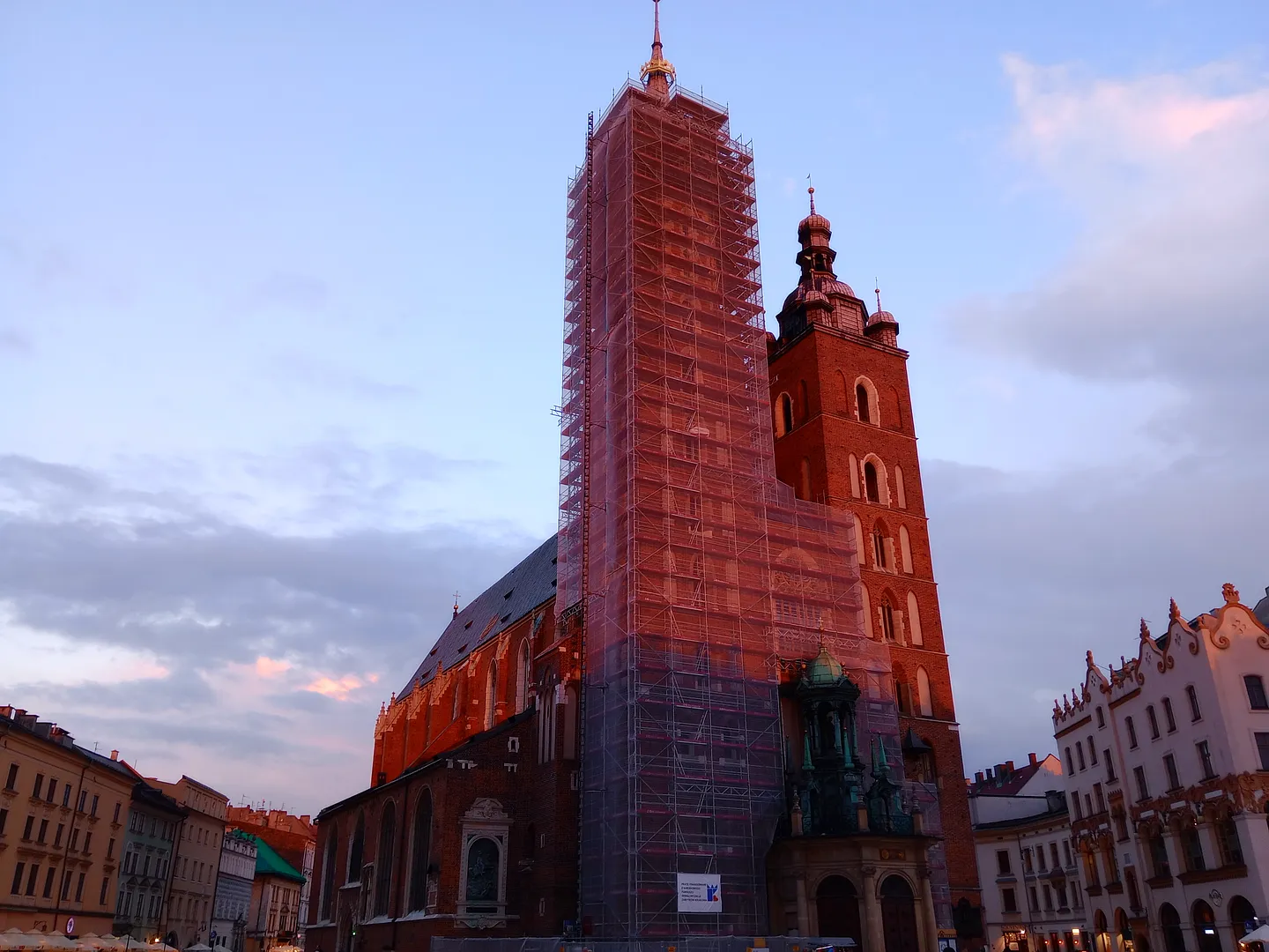 The basilica’s towers at dusk at Saint Mary’s Basilica, Kraków