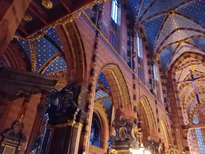 The star-patterned vault above a side aisle at Saint Mary’s Basilica, Kraków