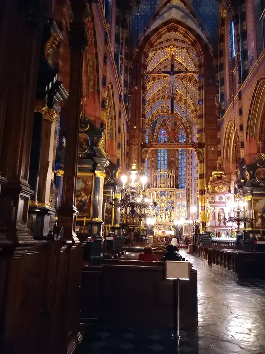 The central aisle towards the high altar at Saint Mary’s Basilica, Kraków