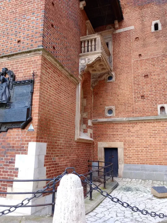 The basilica’s brick exterior wall at Saint Mary’s Basilica, Kraków