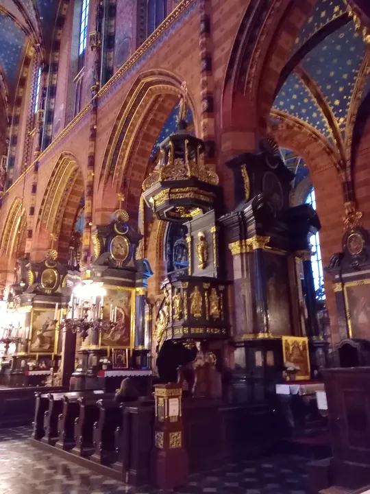 The organ gallery beneath painted vaulting at Saint Mary’s Basilica, Kraków