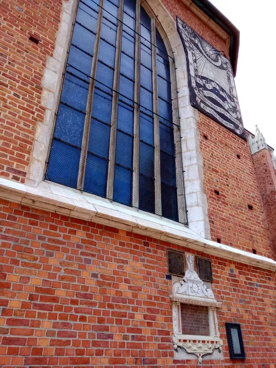 A tall window in the basilica wall at Saint Mary’s Square