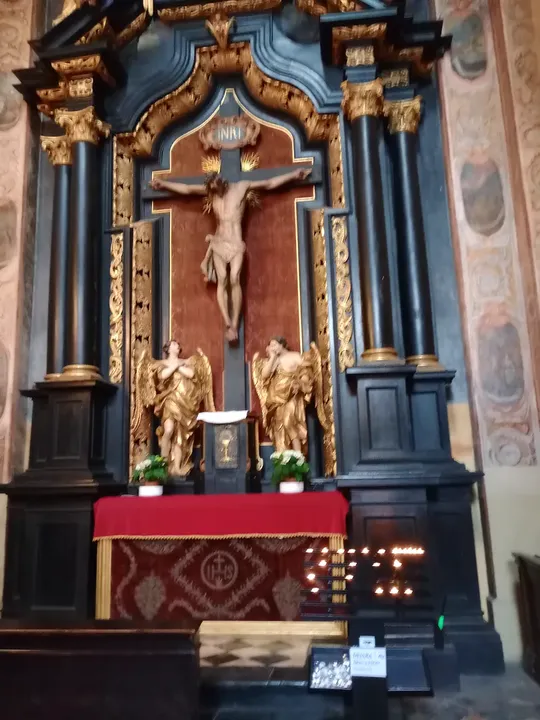 Painted panels above a side altar at Saints Peter and Paul Church, Kraków